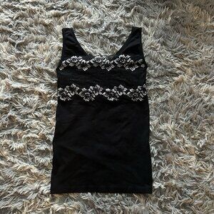 Rhonda Shear Lace Tank Shapewear Shelf Bra Black White Womens Size Large L